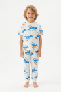 Erkek Çocuk Dinozor Desenli %100 Pamuk Süprem Kumaş Kısa Kollu  Pijama Takımı 
