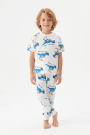 Erkek Çocuk Dinozor Desenli %100 Pamuk Süprem Kumaş Kısa Kollu  Pijama Takımı 