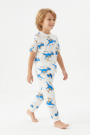 Erkek Çocuk Dinozor Desenli %100 Pamuk Süprem Kumaş Kısa Kollu  Pijama Takımı 