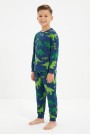 Erkek Çocuk Dinozor Desenli %100 Pamuk Süprem Kumaş Uzun Kollu Pijama Takımı 