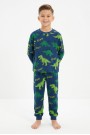 Erkek Çocuk Dinozor Desenli %100 Pamuk Süprem Kumaş Uzun Kollu Pijama Takımı 