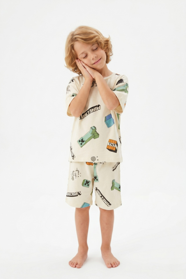 Erkek Çocuk Karakter Desenli %100 Pamuk Süprem Kumaş Kısa Kollu Şortlu Pijama Takımı
