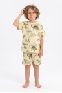 Erkek Çocuk Dinozor Desenli %100 Pamuk Reaktif Boyama Süprem Kumaş Kısa Kollu Şortlu Pijama Takımı