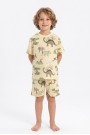 Erkek Çocuk Dinozor Desenli %100 Pamuk Reaktif Boyama Süprem Kumaş Kısa Kollu Şortlu Pijama Takımı