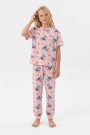 Garson Kız Çocuk Figürlü ve Kalp Desenli %100 Pamuk Reaktif Boyalı Süprem Kumaş Kısa Kollu Pijama Takımı