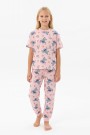 Garson Kız Çocuk Figürlü ve Kalp Desenli %100 Pamuk Reaktif Boyalı Süprem Kumaş Kısa Kollu Pijama Takımı
