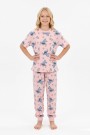 Garson Kız Çocuk Figürlü ve Kalp Desenli %100 Pamuk Reaktif Boyalı Süprem Kumaş Kısa Kollu Pijama Takımı