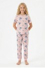 Garson Kız Çocuk Figürlü ve Kalp Desenli %100 Pamuk Penye Süprem Kumaş Kısa Kollu Pijama Takımı
