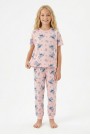 Garson Kız Çocuk Figürlü ve Kalp Desenli %100 Pamuk Penye Süprem Kumaş Kısa Kollu Pijama Takımı