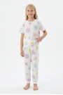 Garson Kız Çocuk Çiçek Desenli %100 Pamuk Reaktif Boyalı Süprem Kumaş Kısa Kollu Pijama Takımı