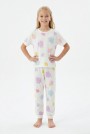 Garson Kız Çocuk Çiçek Desenli %100 Pamuk Reaktif Boyalı Süprem Kumaş Kısa Kollu Pijama Takımı