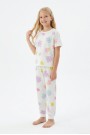 Garson Kız Çocuk Çiçek Desenli %100 Pamuk Reaktif Boyalı Süprem Kumaş Kısa Kollu Pijama Takımı