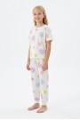 Garson Kız Çocuk Çiçek Desenli %100 Pamuk Reaktif Boyalı Süprem Kumaş Kısa Kollu Pijama Takımı
