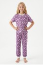 Garson Kız Çocuk Çiçek Desenli %100 Pamuk Süprem Penye Kumaş Kısa Kollu Pijama Takımı
