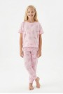 Garson Kız Çocuk Deniz Yıldızı ve İstiridye Desenli %100 Pamuk Reaktif Boyalı Süprem Kumaş Kısa Kollu Pijama Takımı