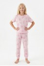 Garson Kız Çocuk Deniz Yıldızı ve İstiridye Desenli %100 Pamuk Reaktif Boyalı Süprem Kumaş Kısa Kollu Pijama Takımı