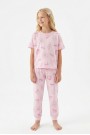 Garson Kız Çocuk Deniz Yıldızı ve İstiridye Desenli %100 Pamuk Reaktif Boyalı Süprem Kumaş Kısa Kollu Pijama Takımı