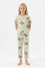 Garson Kız Çocuk Fiyonk ve Puantiye Desenli %100 Pamuk Reaktif Boyalı Süprem Kumaş Kısa Kollu Pijama Takımı
