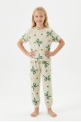 Garson Kız Çocuk Fiyonk ve Puantiye Desenli %100 Pamuk Reaktif Boyalı Süprem Kumaş Kısa Kollu Pijama Takımı