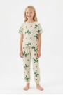 Garson Kız Çocuk Fiyonk ve Puantiye Desenli %100 Pamuk Reaktif Boyalı Süprem Kumaş Kısa Kollu Pijama Takımı