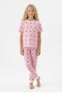 Garson Kız Kiraz Desenli Çizgili %100 Pamuk Penye Süprem Kumaş Kısa Kollu Pijama Takımı