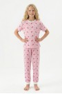 Garson Kız Kiraz Desenli Çizgili %100 Pamuk Penye Süprem Kumaş Kısa Kollu Pijama Takımı