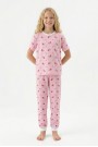 Garson Kız Kiraz Desenli Çizgili %100 Pamuk Penye Süprem Kumaş Kısa Kollu Pijama Takımı