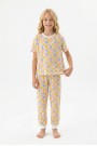 Garson Kız Çocuk ÇiçekliDesenli Kareli %100 Pamuk Reaktif Boyalı Süprem Kumaş Kısa Kollu Pijama Takımı