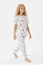 Garson Kız Çocuk Kalp Desenli %100 Pamuk Süprem Penye Kumaş Kısa Kollu Pijama Takımı