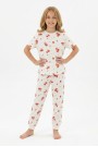 Garson Kız Çocuk Çilek Desenli %100 Pamuk Süprem Kumaş Kısa Kollu Pijama Takımı