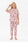 Garson Kız Çocuk Kedi Desenl %100 Pamuk Reaktif Boyalı Süprem Kumaş Kısa Kollu Pijama Takımı