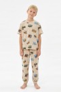 Garson Erkek Çocuk Uçak ve Araba Desenli %100 Pamuk Reaktif Boyalı Süprem Kumaş Kısa Kollu Pijama Takımı