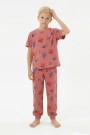 Garson Erkek Çocuk İş Makineleri ve Araç Desenli %100 Pamuk Reaktif Boyalı Süprem Kumaş Kısa Kollu Pijama Takımı