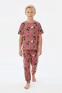 Garson Erkek Çocuk Sörf Tahtalı Karavan ve Palmiye Desenli %100 Pamuk Reaktif Boyalı Süprem Kumaş Kısa Kollu Pijama Takımı