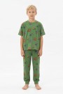 Garson Erkek Çocuk İş Makineleri Desenli %100 Pamuk Reaktif Boyalı Süprem Kumaş Kısa Kollu Pijama Takımı 
