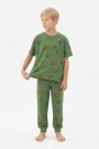 Garson Erkek Çocuk İş Makineleri Desenli %100 Pamuk Reaktif Boyalı Süprem Kumaş Kısa Kollu Pijama Takımı 
