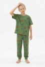 Garson Erkek Çocuk İş Makineleri Desenli %100 Pamuk Reaktif Boyalı Süprem Kumaş Kısa Kollu Pijama Takımı 