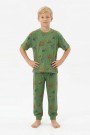 Garson Erkek Çocuk İş Makineleri Desenli %100 Pamuk Reaktif Boyalı Süprem Kumaş Kısa Kollu Pijama Takımı 