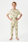 Garson Erkek Çocuk Dinozor Desenli %100 Pamuk Süprem Kumaş Kısa Kollu Pijama