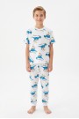 Garson Erkek Çocuk Dinozor Desenli %100 Pamuk Süprem Kumaş Kısa Kollu  Pijama Takımı