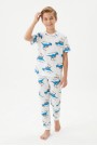 Garson Erkek Çocuk Dinozor Desenli %100 Pamuk Süprem Kumaş Kısa Kollu  Pijama Takımı