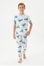 Garson Erkek Çocuk Dinozor Desenli %100 Pamuk Süprem Kumaş Kısa Kollu  Pijama Takımı