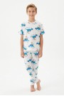 Garson Erkek Çocuk Dinozor Desenli %100 Pamuk Süprem Kumaş Kısa Kollu  Pijama Takımı