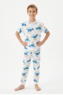 Garson Erkek Çocuk Dinozor Desenli %100 Pamuk Süprem Kumaş Kısa Kollu  Pijama Takımı