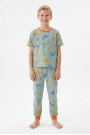 Garson Erkek Çocuk Dinozor Desenli %100 Pamuk Reaktif Boyalı Süprem Kumaş Kısa Kollu Pijama Takımı 