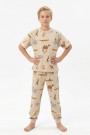 Garson Erkek Çocuk Safari Hayvan Desenli  %100 Pamuk Reaktif Boyalı Süprem Kumaş Kısa Kollu Pijama Takımı