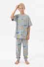 Garson Erkek Çocuk Koala ve Fil Figürlü %100 Pamuk Reaktif Boyalı Süprem Kumaş Kısa Kollu Pijama Takımı