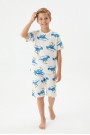 Garson Erkek Çocuk Dinozor Desenli %100 Pamuk Süprem Kumaş Kısa Kollu Şortlu Pijama Takımı