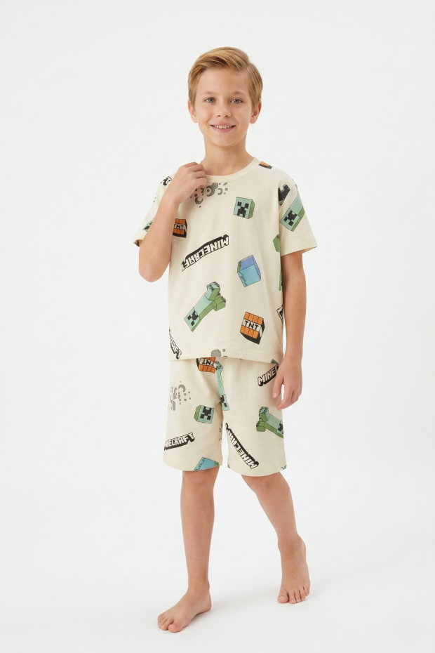 Garson Erkek Çocuk Karakter Desenli %100 Pamuk Süprem Kumaş Kısa Kollu Şortlu Pijama Takımı 