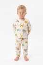 Erkek Bebek Safari Dünyası Hayvan Baskılı %100 Pamuk Reaktif Boyama İnterlok Kumaş Uzun Kollu Pijama Takımı